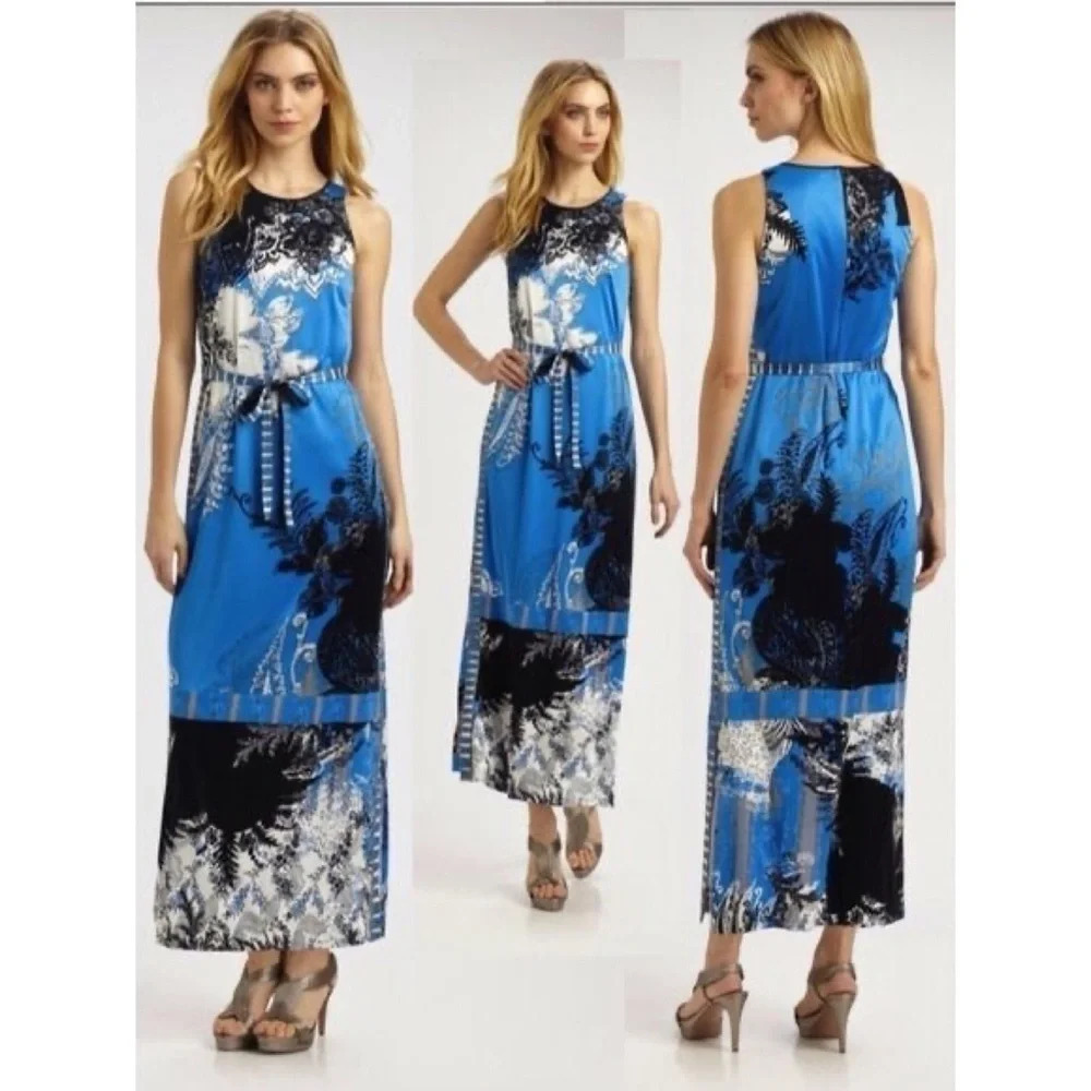 Elie Tahari Beatrice Delta Blue Maxi Dress Xs Nwt